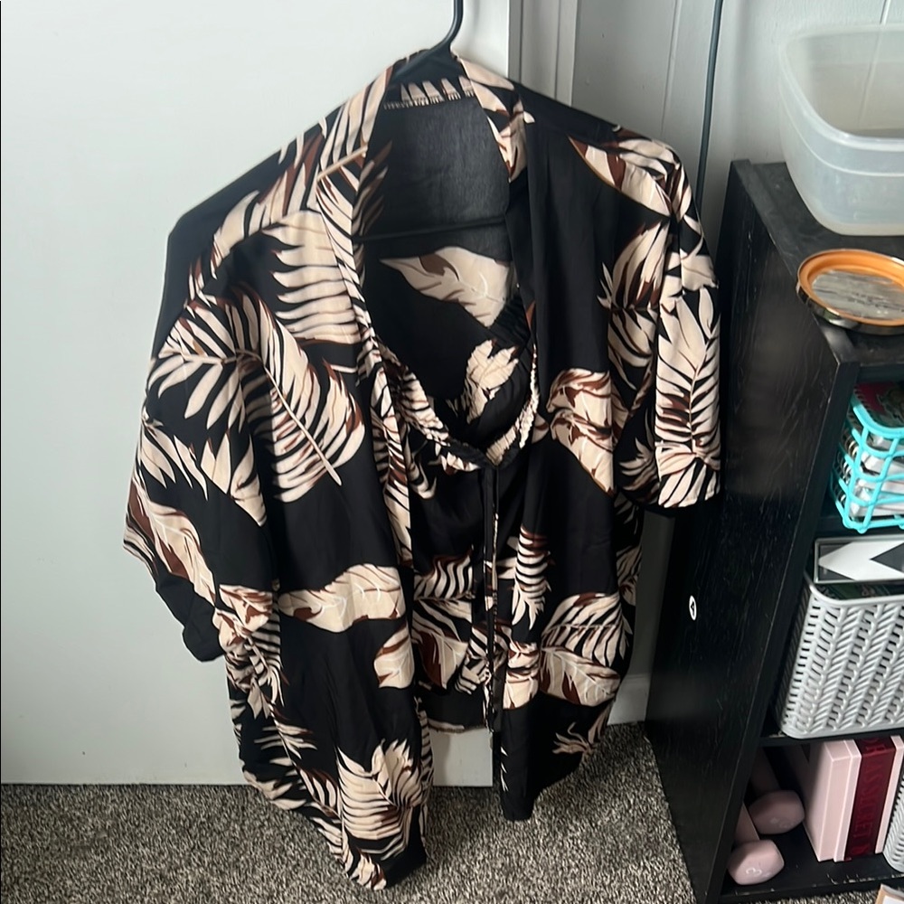 Tropical Black and Cream women’s Shirt and short set